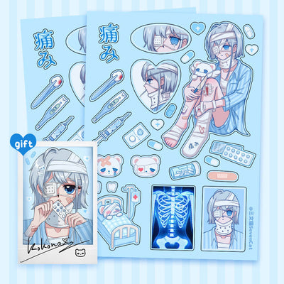 kokona-bandage-girl-deco-stickers-blue-two-sheets-with-one-card-free