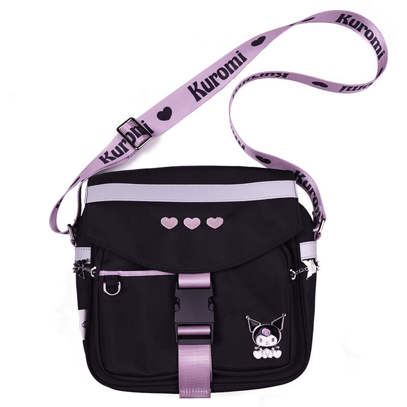 kuromi-metal-badge-hearts-embroidery-flap-crossbody-bag-black-purple