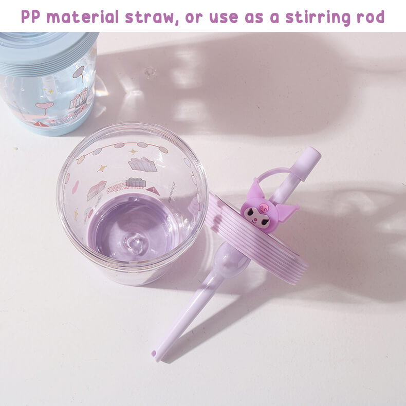 kuromi-portable-water-cup-with-straw-535ml-pp-material-straw-or-use-as-a-strring-rod
