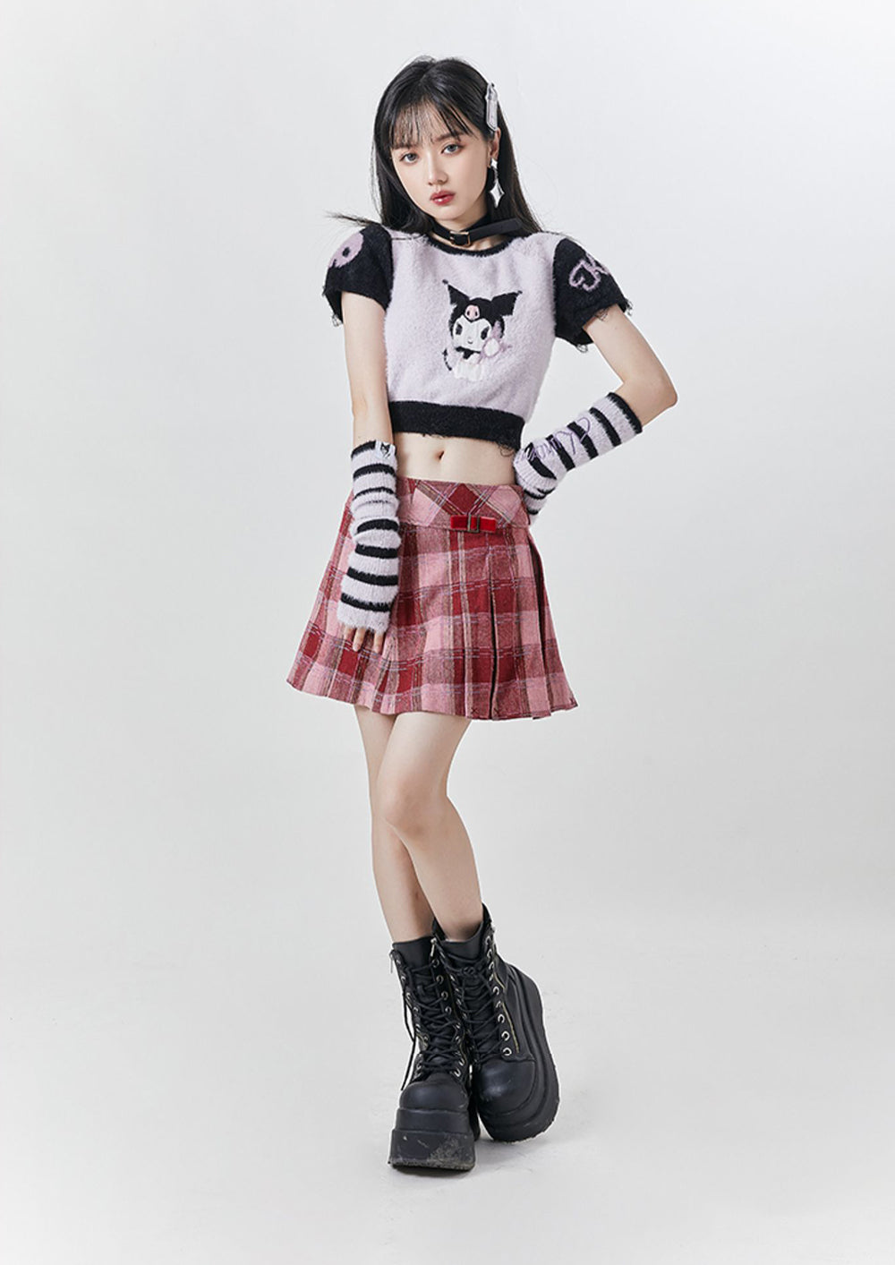 Kuromi Short Sleeve Crop Sweater and Arm Warmer Set – kawaiienvy