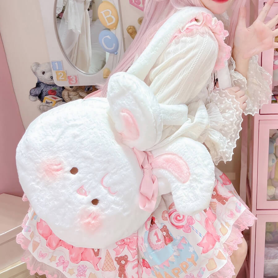 lolita-fluffy-rabbit-face-shoulder-bag