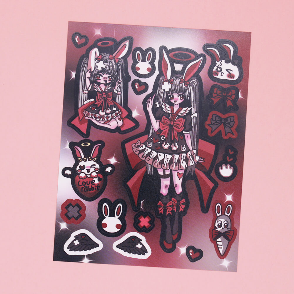 lovely-rabbit-girl-sticker-black-red-color