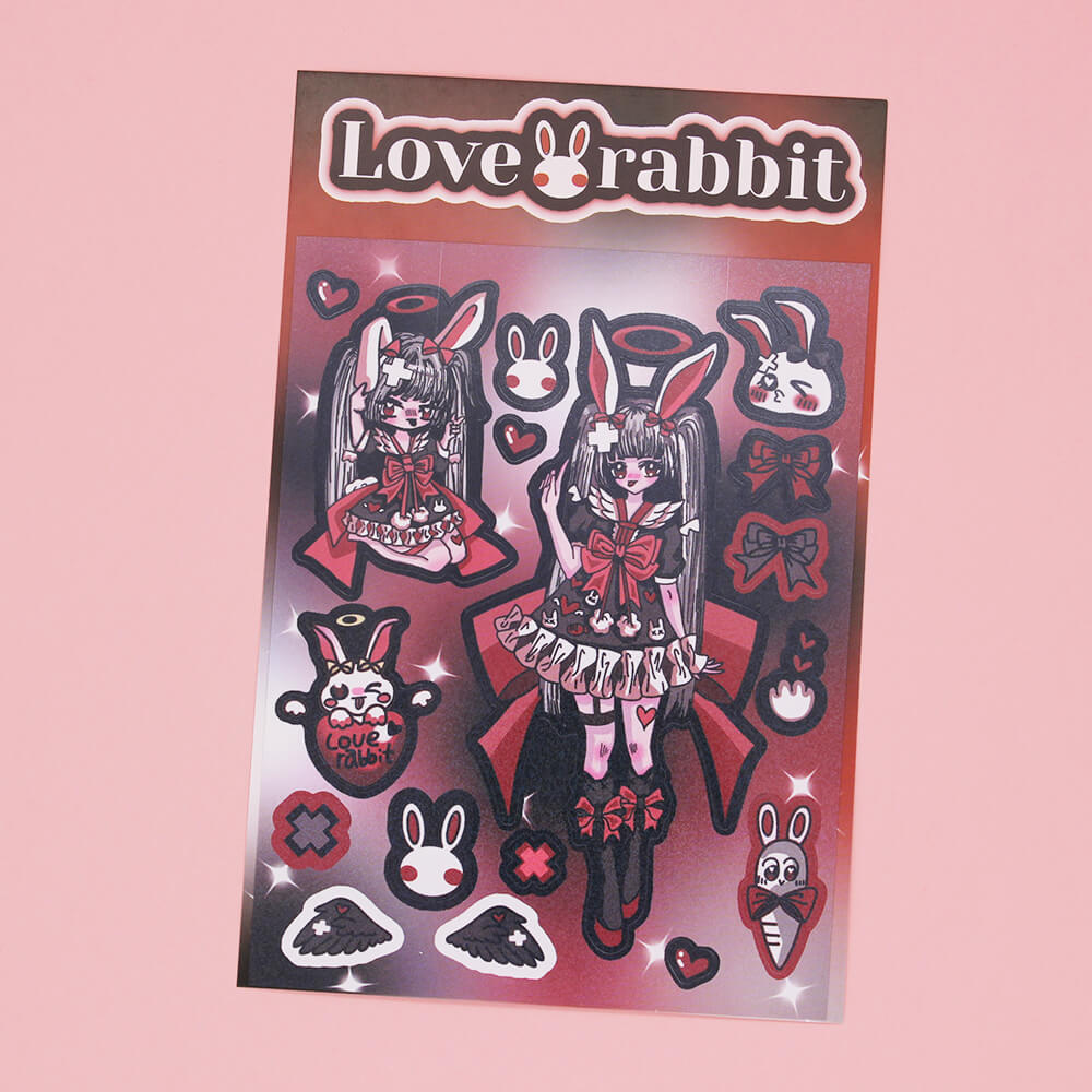 lovely-rabbit-girl-sticker-black-red