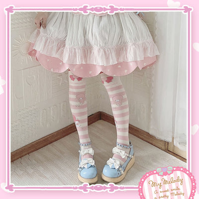 My Melody and Piano Striped Over Knee Socks