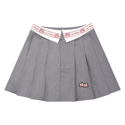 my-melody-embroidery-lapel-collar-pleated-a-line-mini-skirt-in-grey