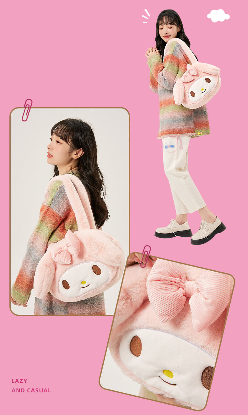 Kuromi My Melody Hello Kitty Cinnamoroll Pompom Purin Shoulder Bags Plush  Bag Lolita Face Sling Bags handbag Inspired by You.