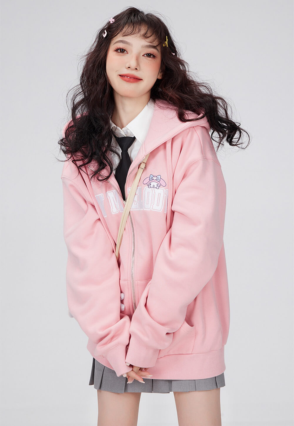 My Melody Full Zip Drawstring Oversized Hoodie – KawaiiEnvy