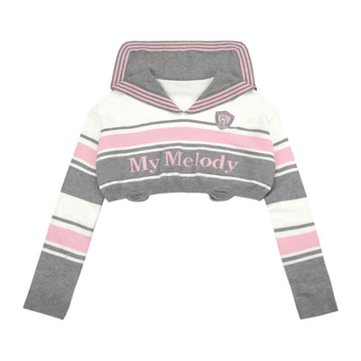 my-melody-sailor-collar-colour-block-striped-ripped-crop-sweater