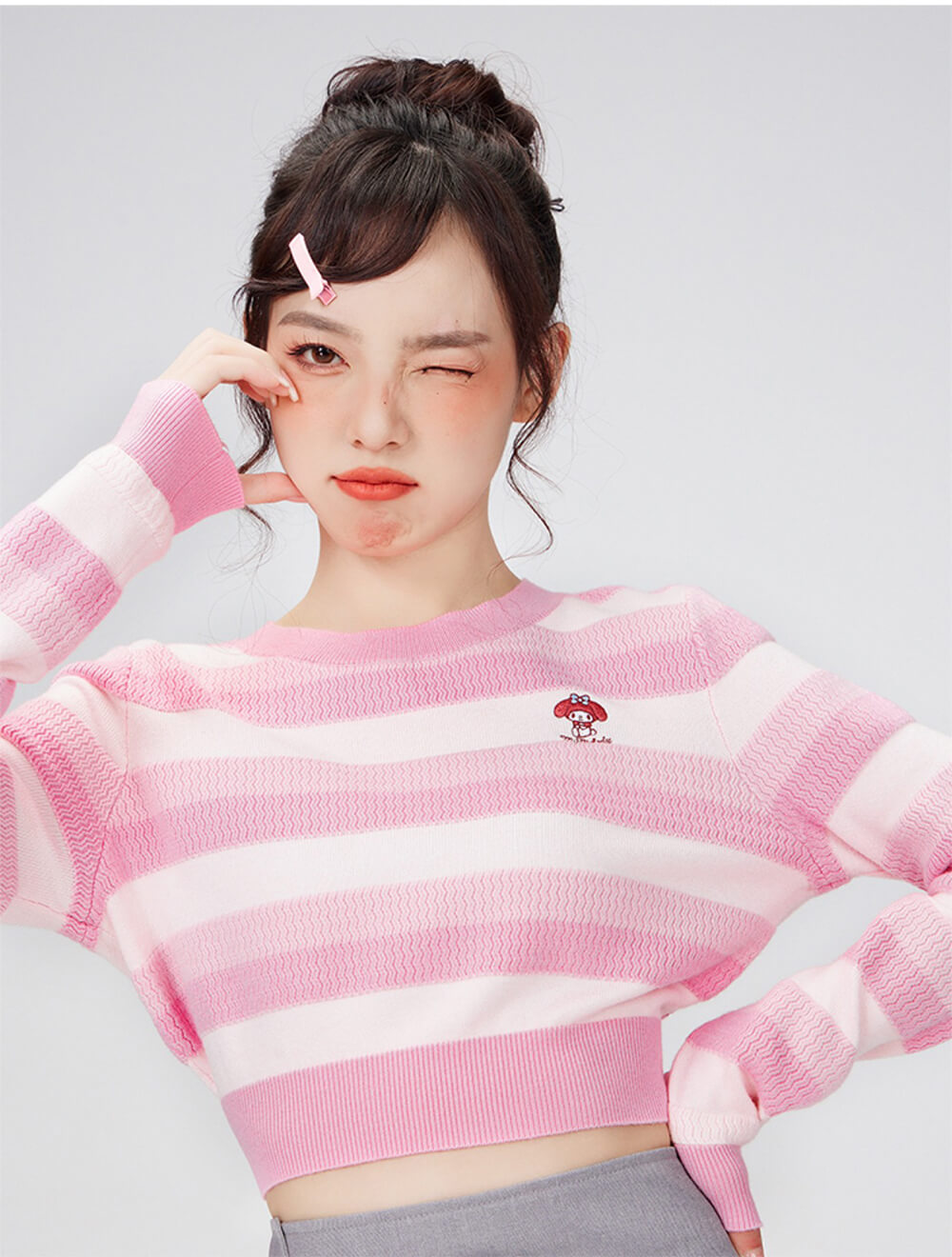 My Melody Slim Fit Striped Crop Sweater KawaiiEnvy