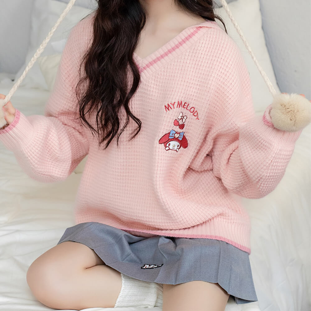 my-melody-v-neck-cricket-sweater-pullover-with-sailor-collar-pink
