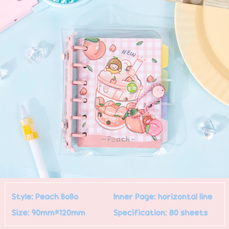peach-bobo-cartoon-graphic-a6-6-ring-refilled-binder-planner-with-clear-cover