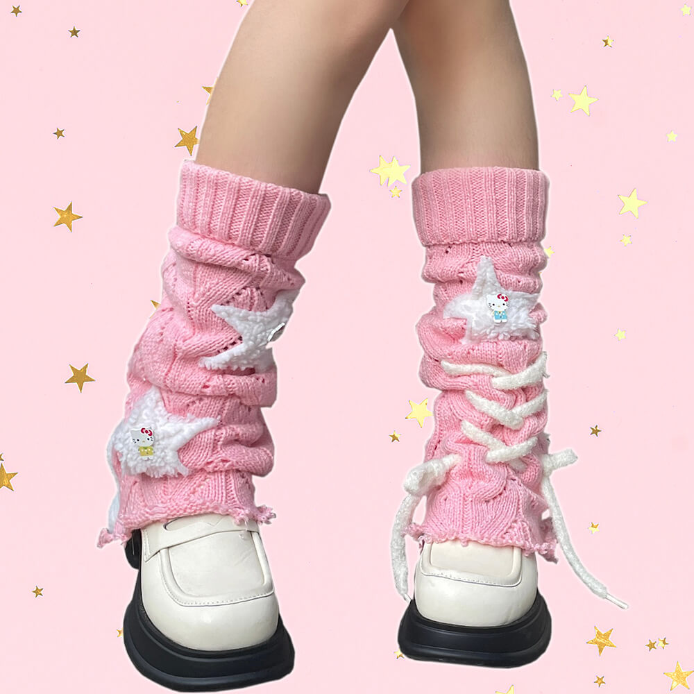 pink-kitty-cat-star-patchwork-knit-leg-warmers