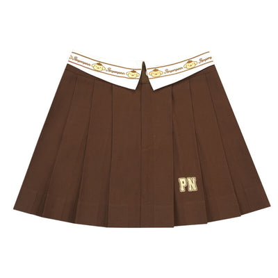pompompurin-embroidery-lapel-collar-pleated-a-line-mini-skirt-in-brown