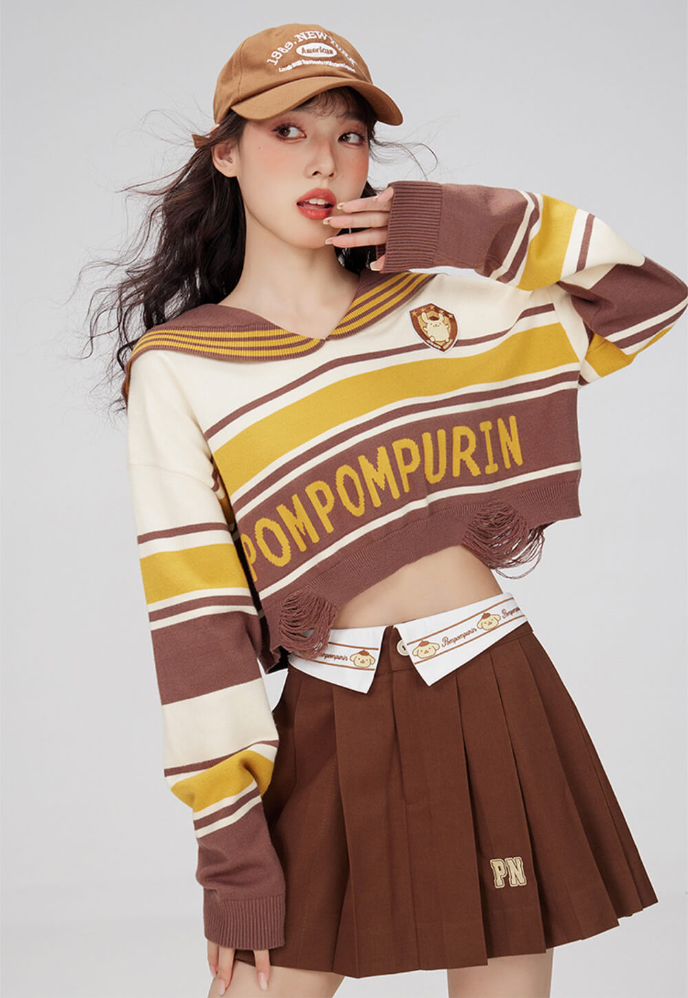 pompompurin-jk-outfit-patched-striped-sailor-collar-crop-jumper