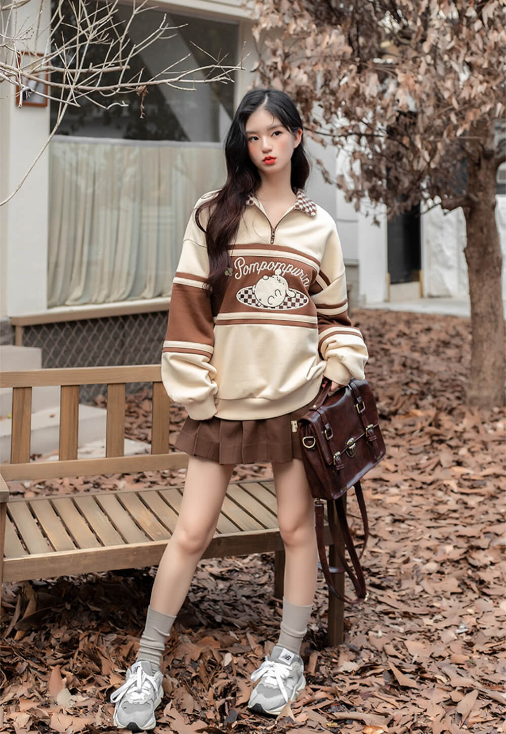 Pompompurin Half Zip Checkered Collar Sweatshirt – KawaiiEnvy