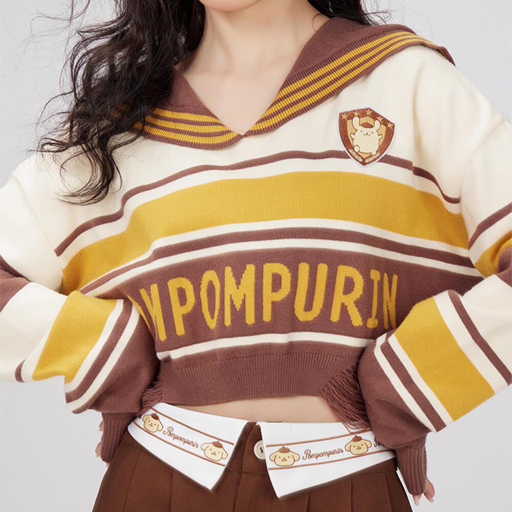 pompompurin-patched-striped-v-neck-Sailor-Collar-Crop-Top-Knit-Jumper