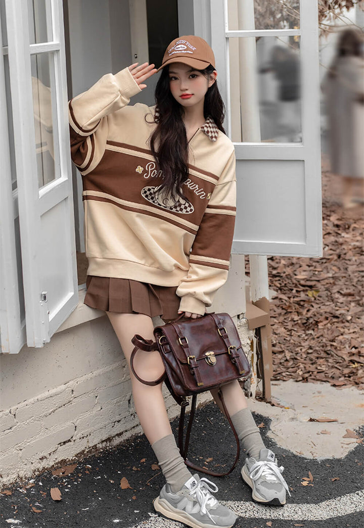 Pompompurin Half Zip Checkered Collar Sweatshirt – KawaiiEnvy