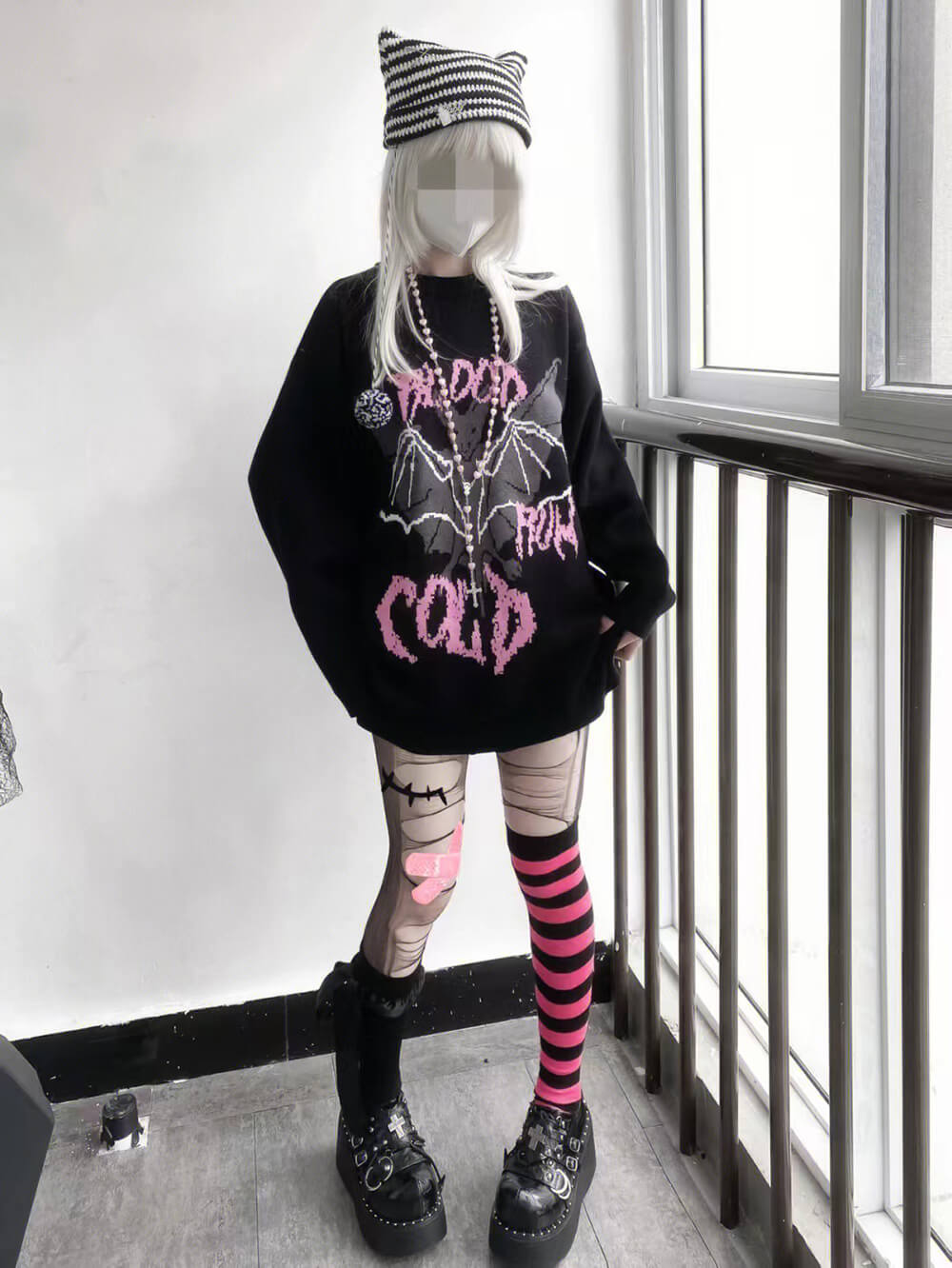 punk-girl-outfit-styled-by-halloween-bat-sweater-in-black