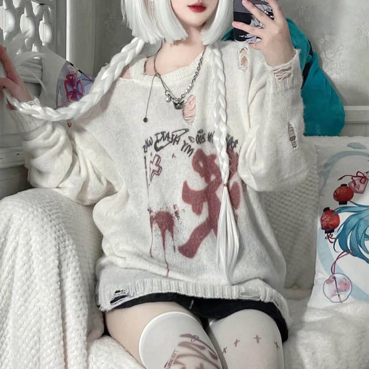 Punk Grunge Torn Ripped Oversized Knit Sweater