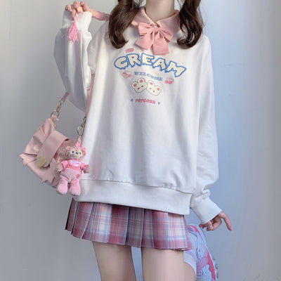 rabbit-popcorn-print-long-sleeve-sweatshirt-matched-with-jk-skirt