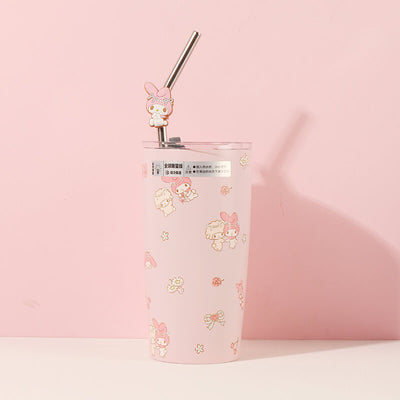 sanrio-My-Melody-and-Piano-floral-print-thermos-cups-with-lid-and-straw-pink