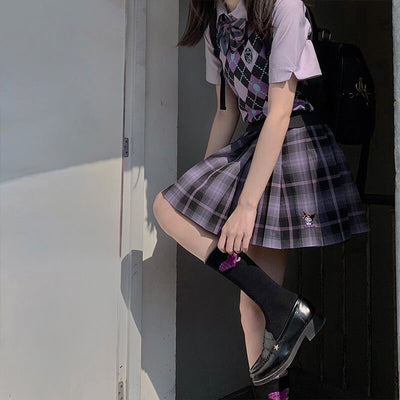 sanrio-anthorized-kuromi-jk-checkered-pleated-skirt
