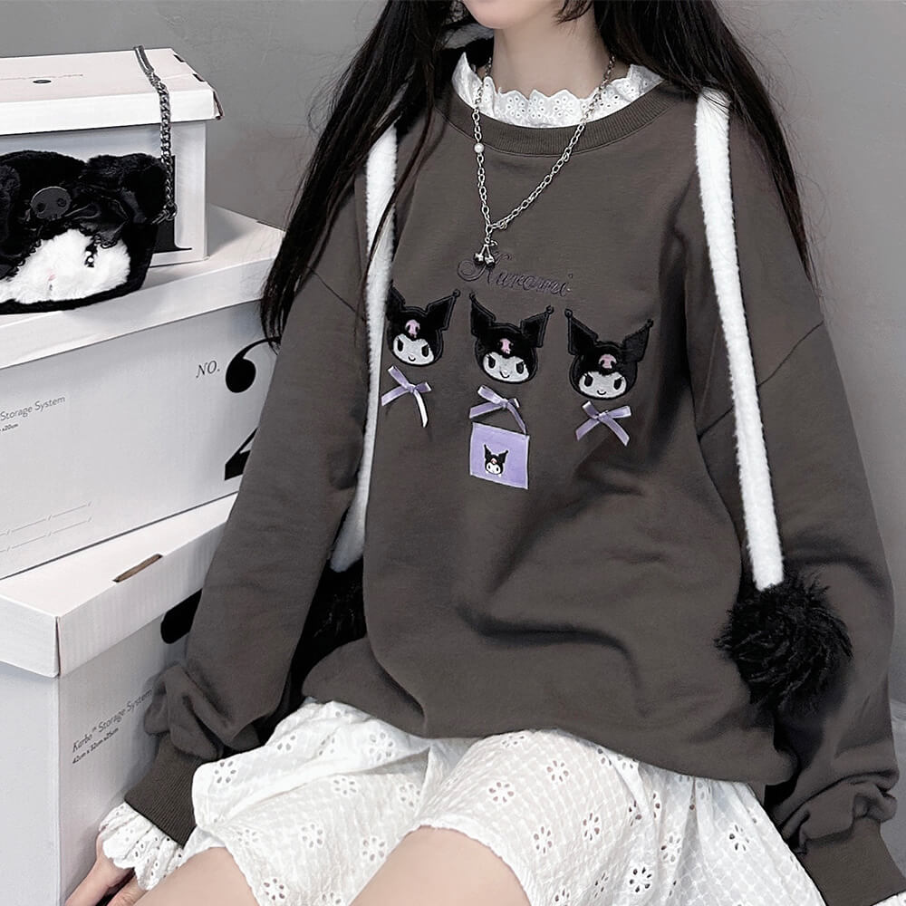 sanrio-authorized-cheeky-but-charming-kuromi-grey-lace-sweatshirt