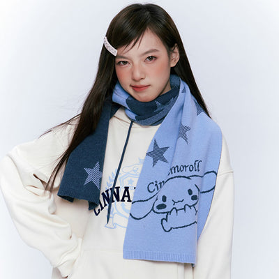 sanrio-authorized-cinnamoroll-and-star-graphic-blue-colorblock-scarf
