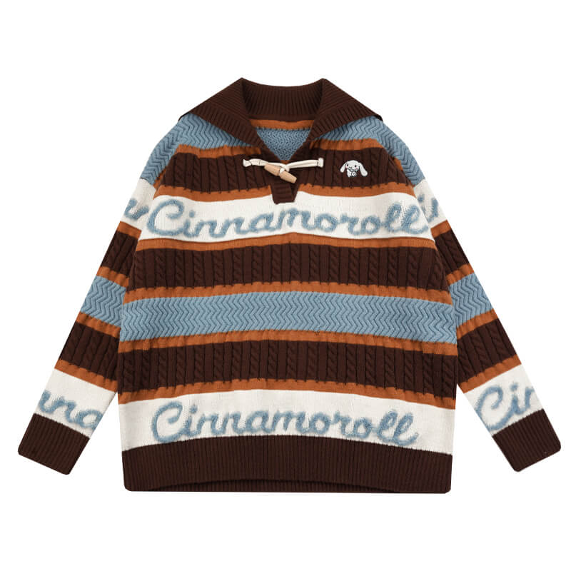 sanrio-authorized-cinnamoroll-brown-and-blue-striped-hooded-sweater-with-horn-button