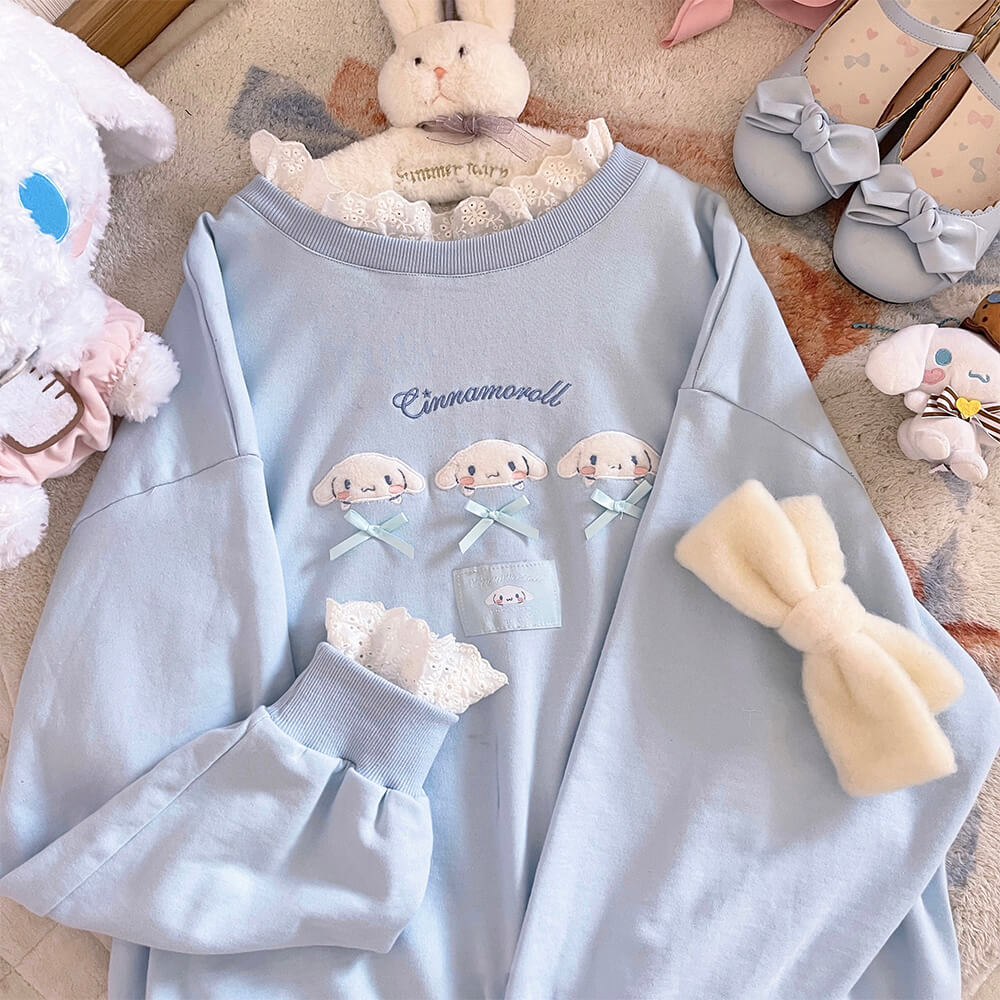 sanrio-authorized-cinnamoroll-embroidery-blue-frenchy-lace-sweatshirt