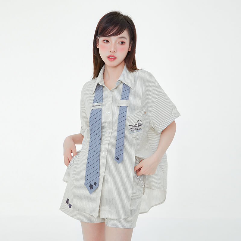 sanrio-authorized-cinnamoroll-pinstripe-pattern-oversized-short-sleeve-blouse