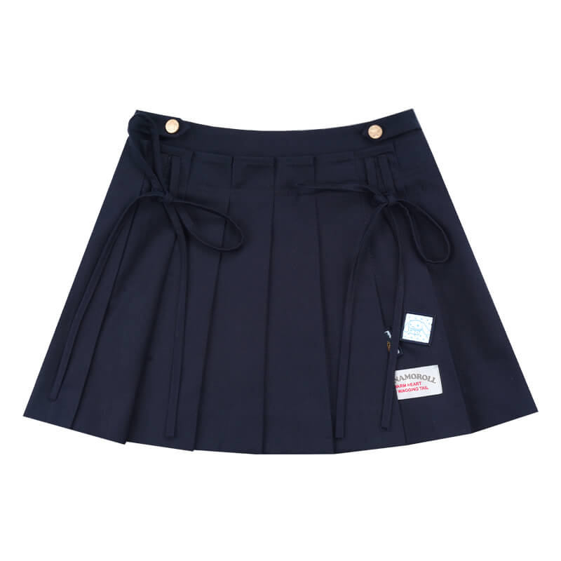 sanrio-authorized-cinnamoroll-plain-navy-high-waisted-pleated-mini-skirt-decorated-with-ribbon-bows
