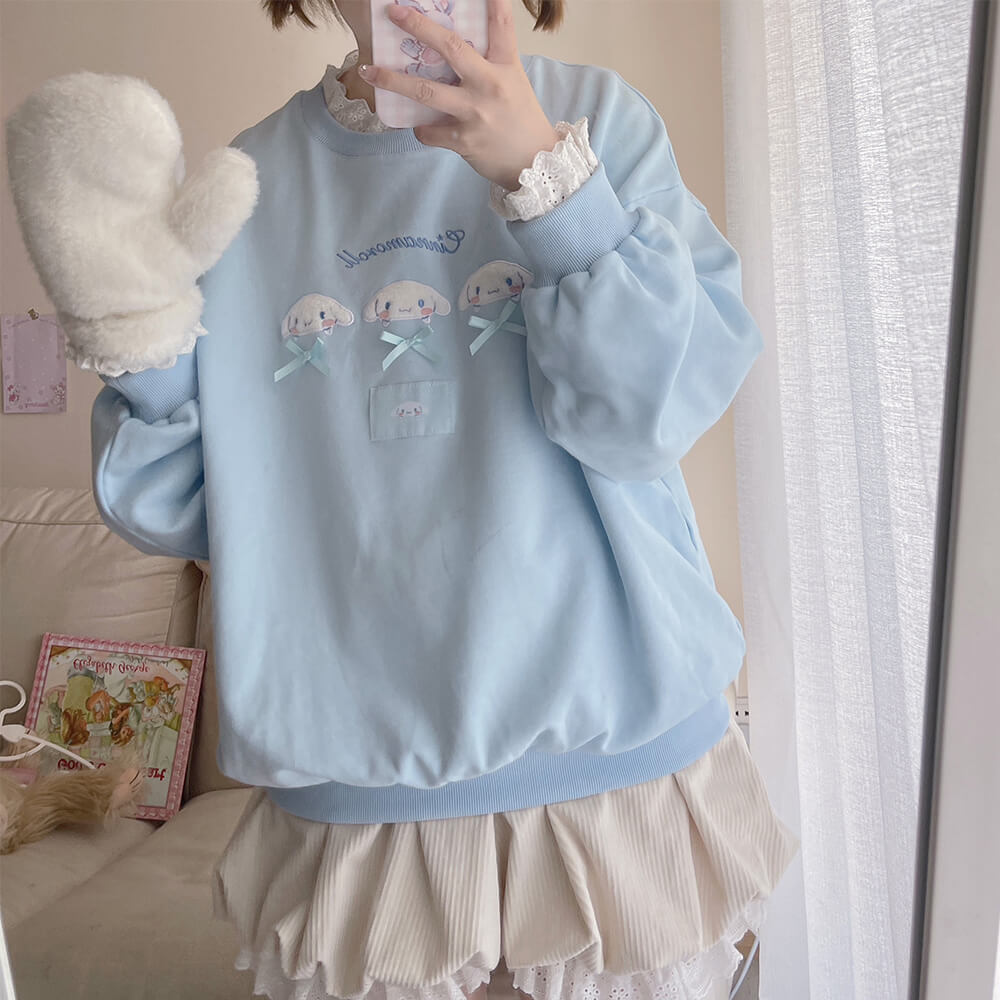 sanrio-authorized-girly-cute-cinnamoroll-blue-frenchy-lace-sweatshirt