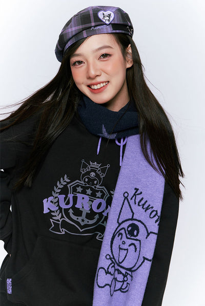 sanrio-authorized-kuromi-and-star-graphic-purple-and-black-colorblock-scarf