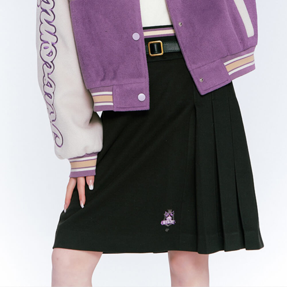 sanrio-authorized-kuromi-black-a-line-high-waist-woolen-long-pleated-skirt