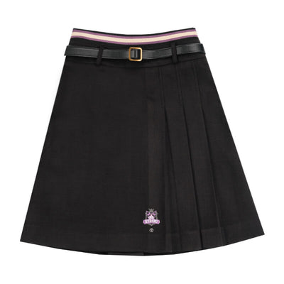 sanrio-authorized-kuromi-black-a-line-woolen-long-pleated-skirt