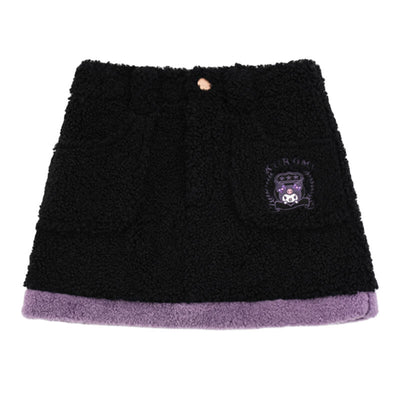 sanrio-authorized-kuromi-black-and-purple-winter-sherpa-mini-skirt