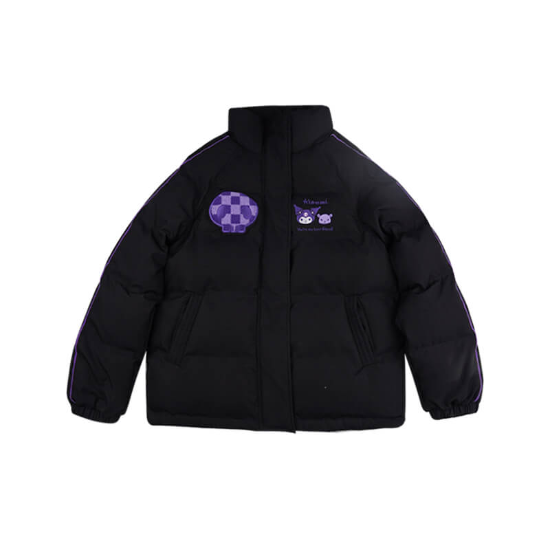 sanrio-authorized-kuromi-embroidery-black-puffer-jacket