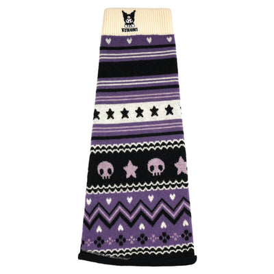 sanrio-authorized-kuromi-embroidery-geometric-pattern-knit-leg-warmers-in-black-purple