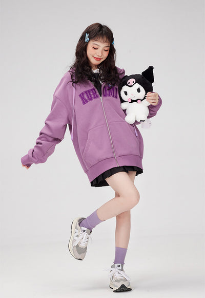 sanrio-authorized-kuromi-full-zip-drawstring-oversized-hoodie-purple