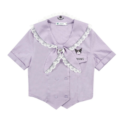 sanrio-authorized-kuromi-lace-trim-sailor-collar-short-sleeve-blouse