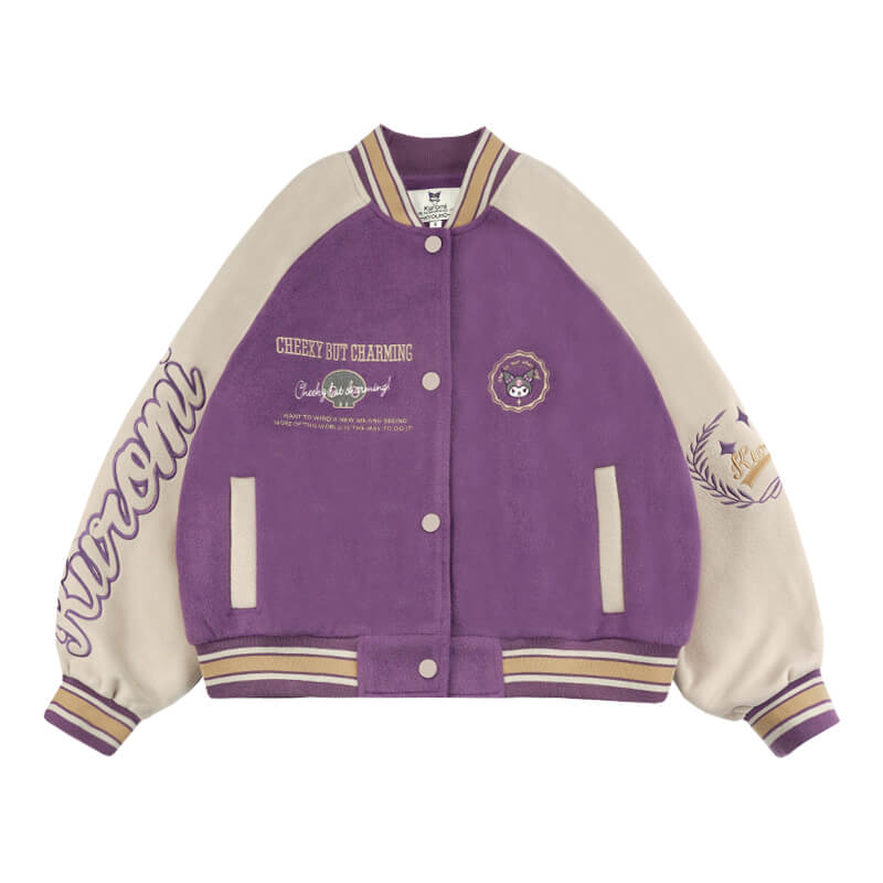 sanrio-authorized-kuromi-purple-colourblock-striped-trim-varsity-jacket