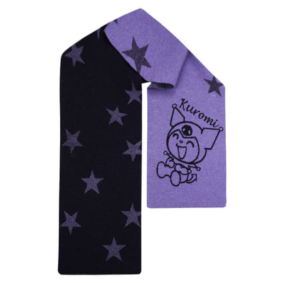 sanrio-authorized-kuromi-star-graphic-purple-and-black-colorblock-scarf