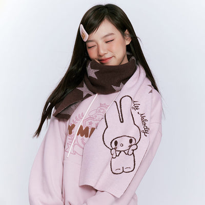 sanrio-authorized-my-melody-and-star-graphic-pink-and-brown-scarf