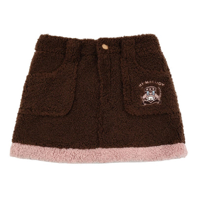 sanrio-authorized-my-melody-brown-and-pink-winter-sherpa-mini-skirt