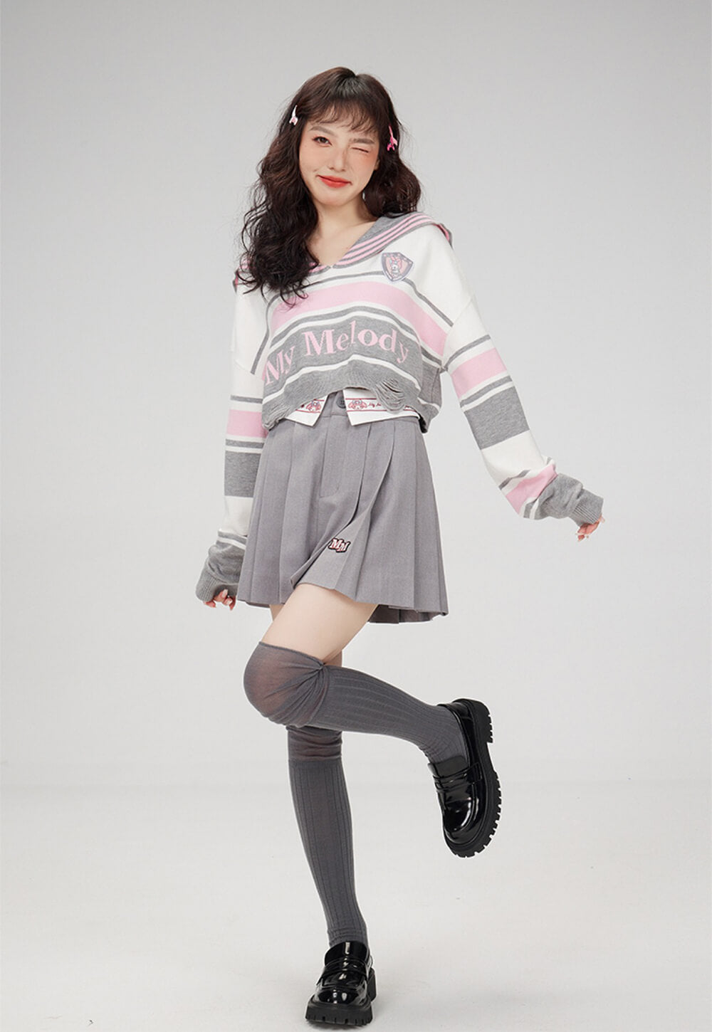 sanrio-authorized-my-melody-embroidery-jk-skirt-outfit