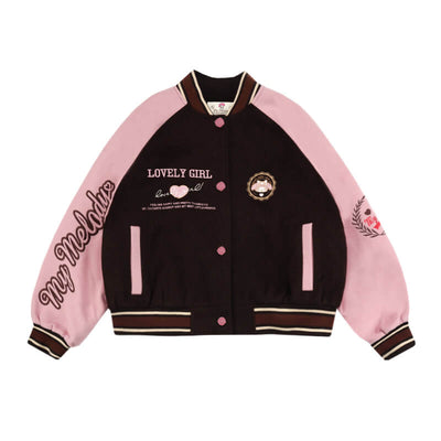 sanrio-authorized-my-melody-pink-and-brown-colourblock-striped-trim-varsity-jacket