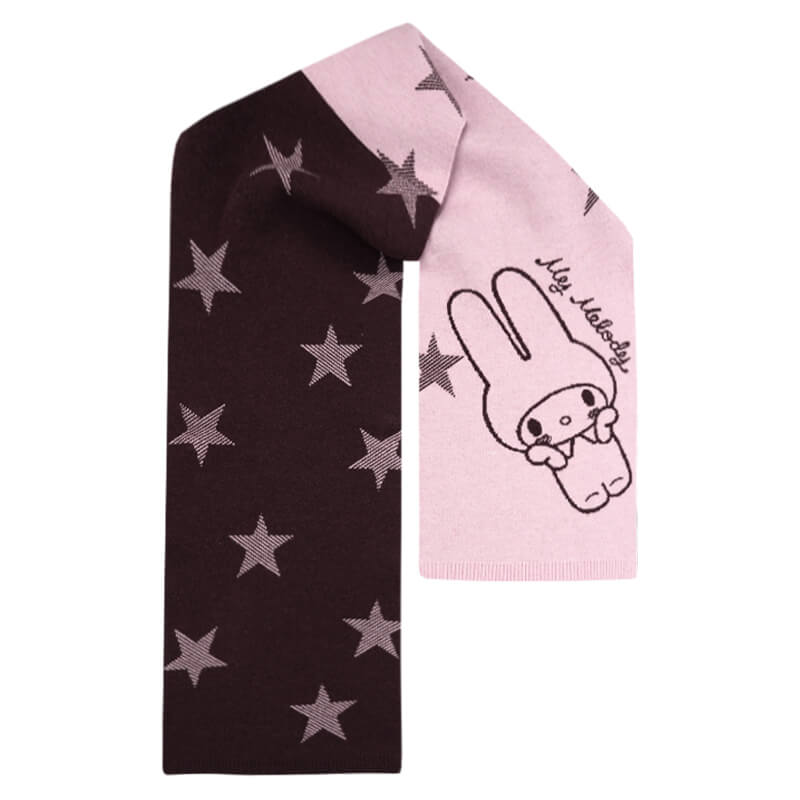 sanrio-authorized-my-melody-star-graphic-pink-and-brown-colorblock-scarf