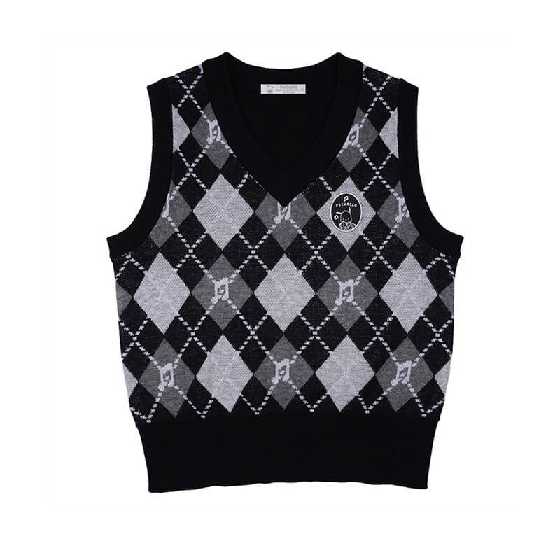sanrio-authorized-pochacco-black-grey-cable-knit-vest-in-argyle-pattern-and-musical-note-pattern
