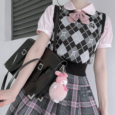 sanrio-authorized-pochacco-diamond-plaid-and-musical-note-pattern-cable-knit-vest